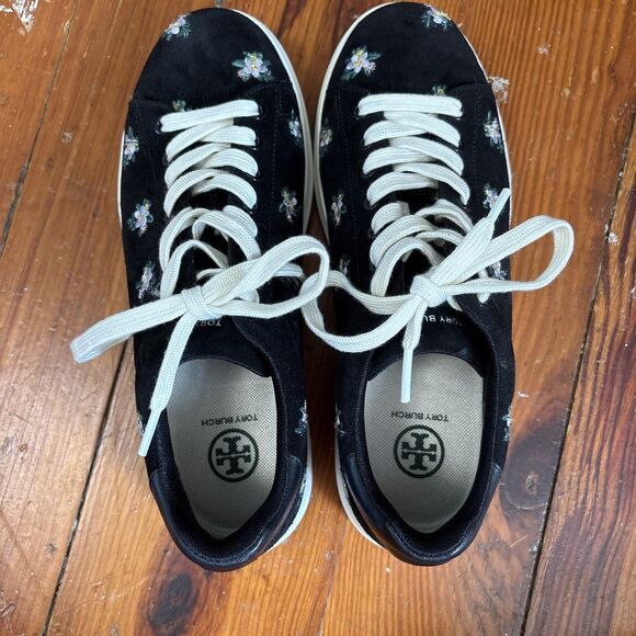 Tory Burch Womens Howell Court Sneakers Black Ditsy Daybreak Floral size 8 - Picture 4 of 7
